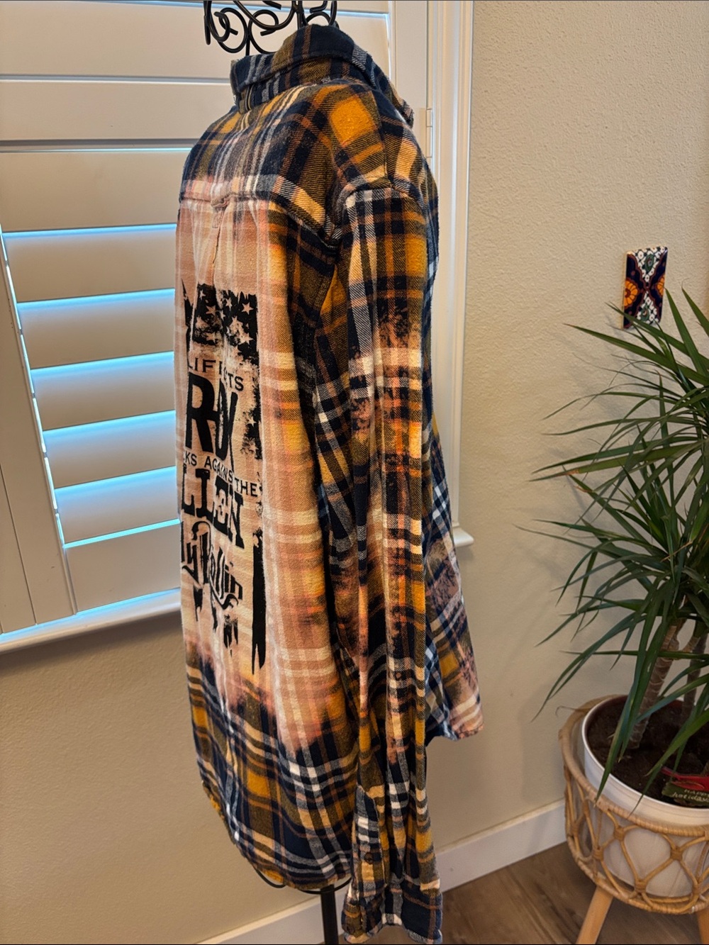Handmade one of a kind Country Music Graphic Back Plaid Flannel Shirt - Picture 3 of 6